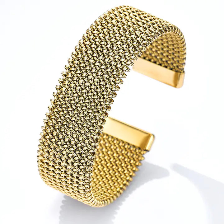 Bracciale Rigido "Mesh Glow" in Acciaio Inossidabile Dorato – Regolabile e Waterproof