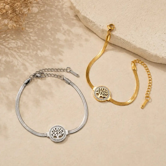 Bracciale Albero della Vita Donna in Acciaio Inox Dorato e Argento con Zirconi