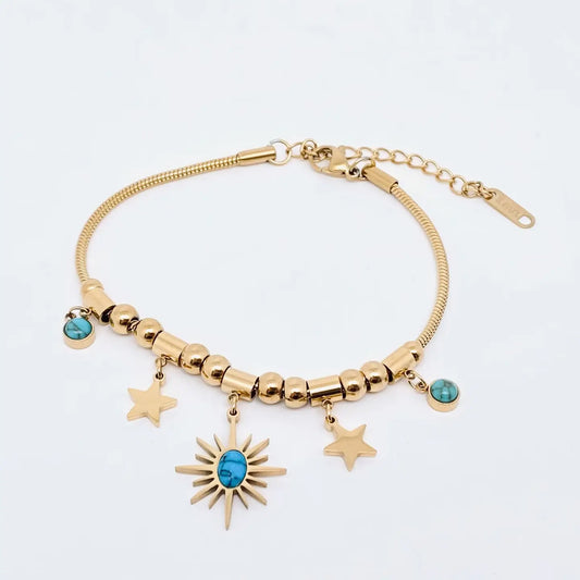 Bracciale Aurea Stella in acciaio inossidabile placcato oro e pendenti