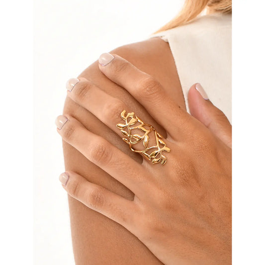 Anello Foglie Incantate | Gioiello Regolabile Design Naturale Oro