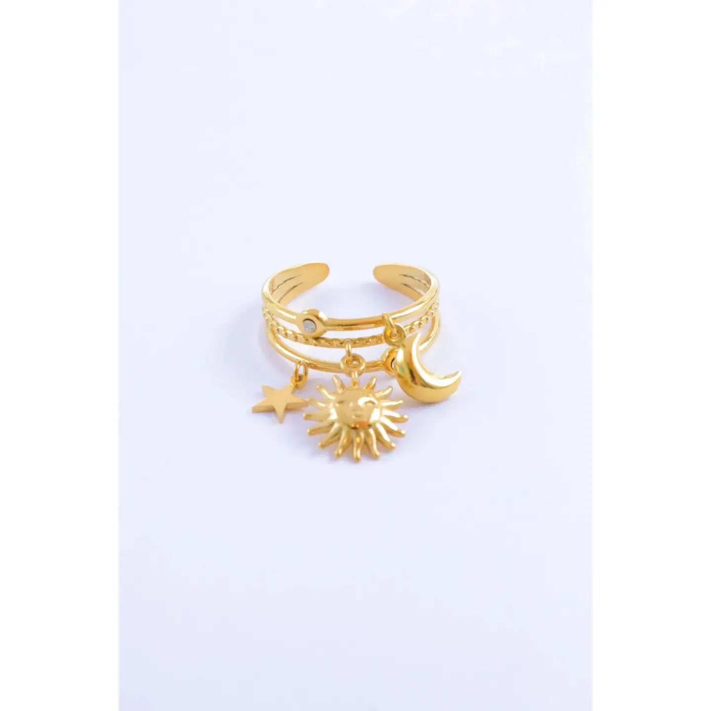 Anello Sole & Luna in acciaio inossidabile con pendenti
