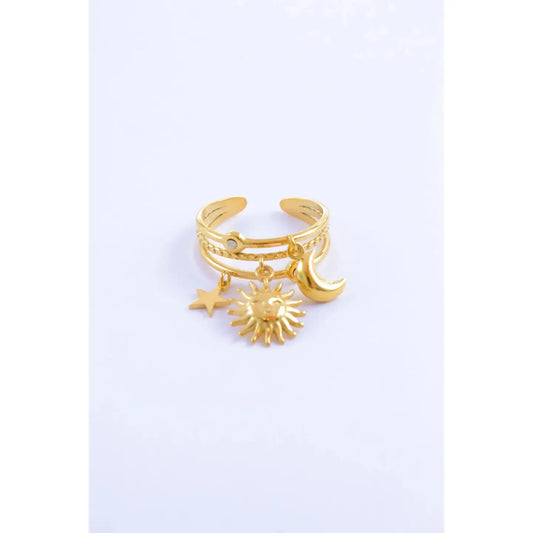 Anello Sole & Luna in acciaio inossidabile con pendenti