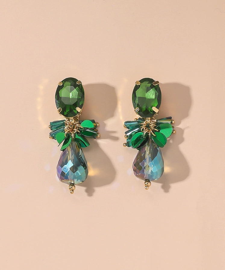 Orecchini WOOD in acciaio inossidabile verdi con pendenti e chiusura a clip