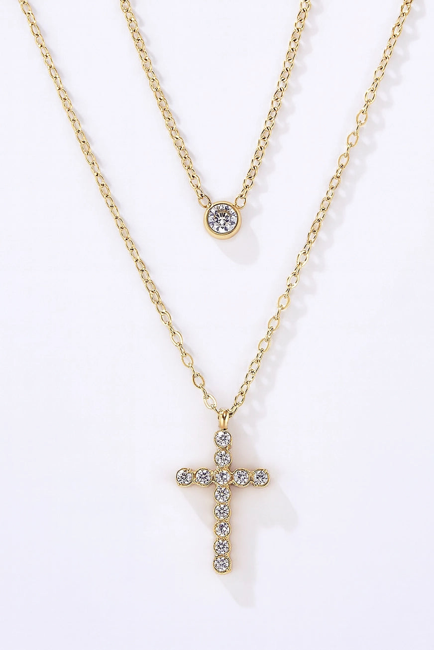 Collana Eternal Glow con Croce di Zirconi in Acciaio Inossidabile – Oro o Argento
