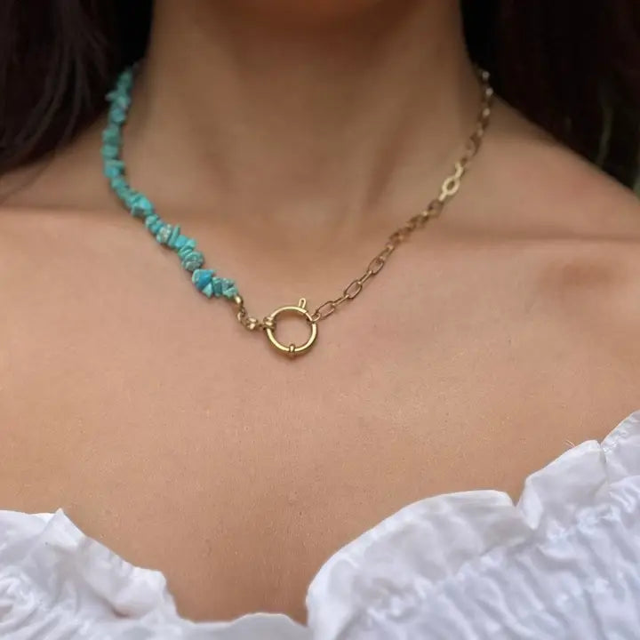Collana Riviera Turchese in acciaio inossidabile e pietre naturali turchesi