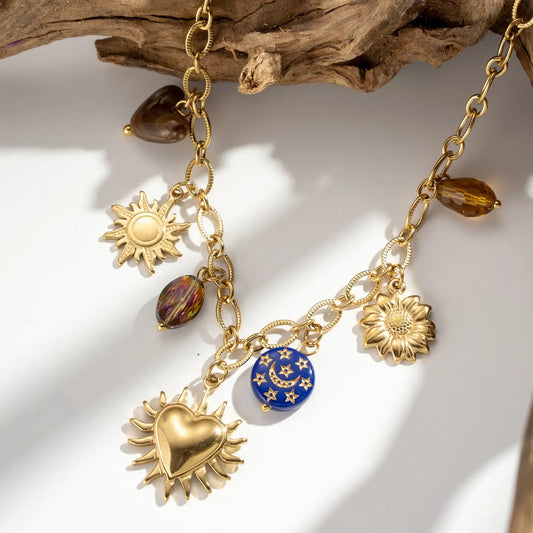 Collana "Cosmo Celeste" Collana Charm Donna in Acciaio Inox Dorato