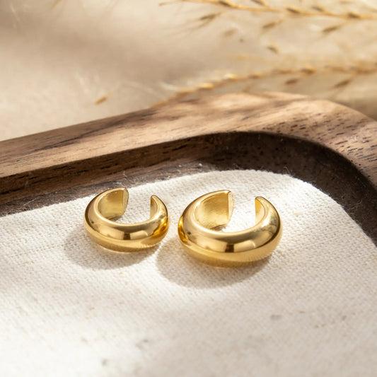 Ear Cuff "Aura Bold", Ear Cuff Bombati Donna Acciaio Inox Senza Buco Oro e Argento