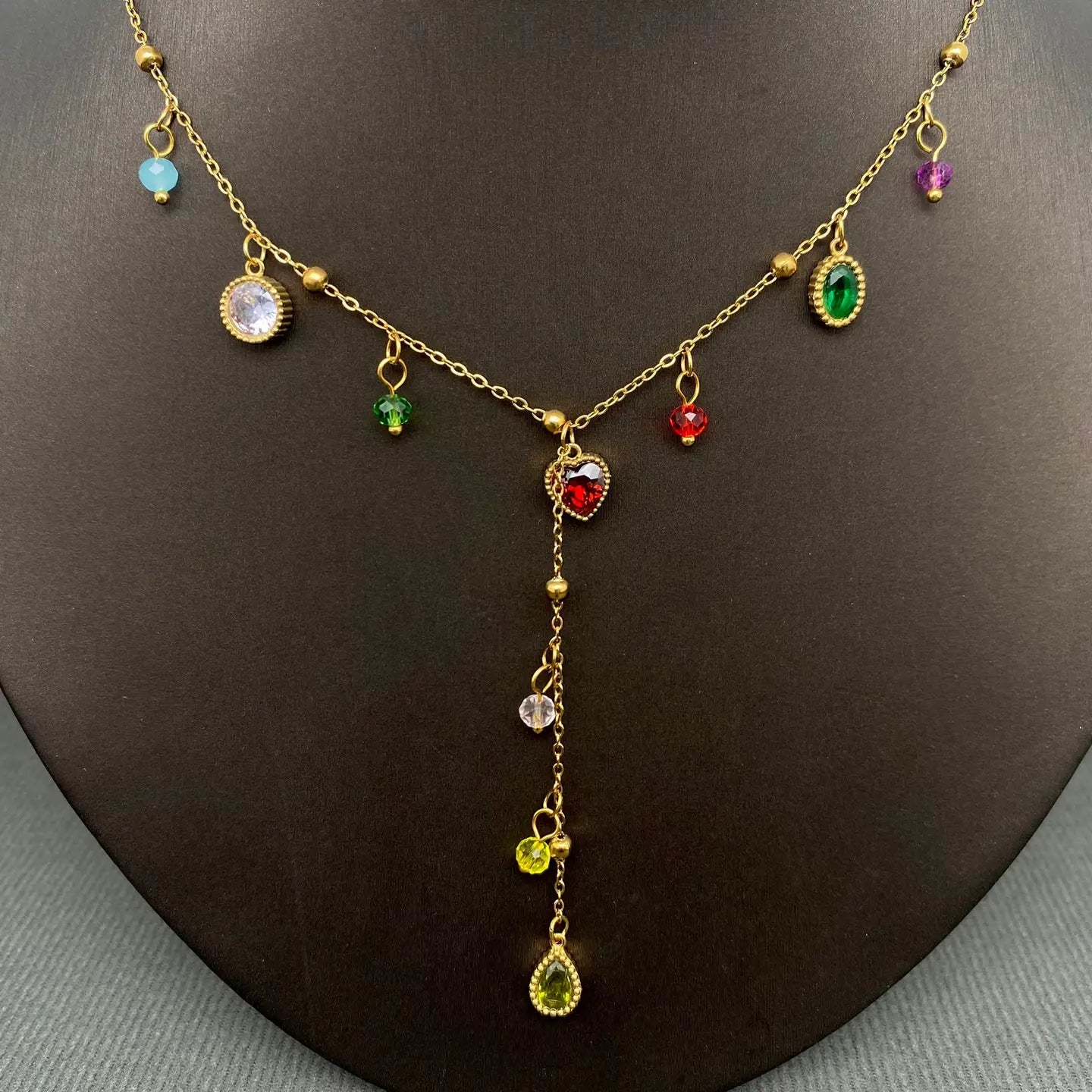 Collana Aurora Multicolor in Acciaio Inossidabile Dorato | Gioiello con Cristalli Colorati, Anallergico e Resistente all’Acqua