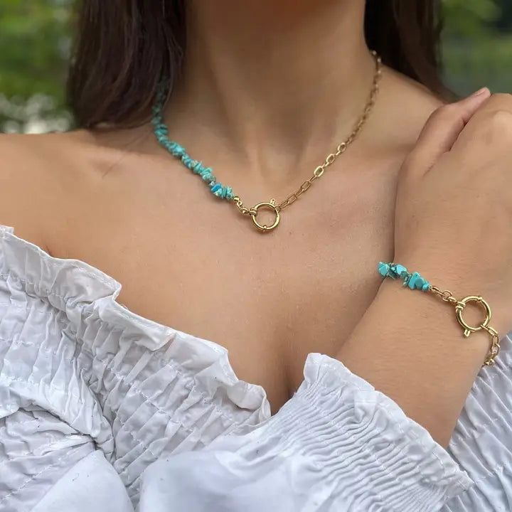 Collana Riviera Turchese in acciaio inossidabile e pietre naturali turchesi
