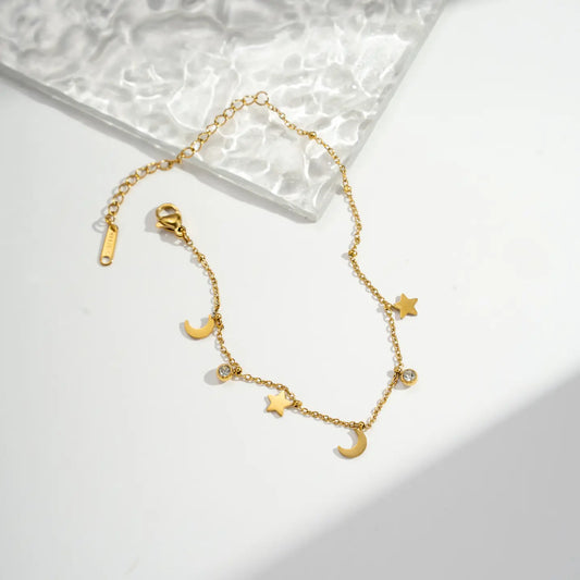 Bracciale "Sogno Stellato", Bracciale Charm Donna Acciaio Inox Luna e Stelle con Zirconi