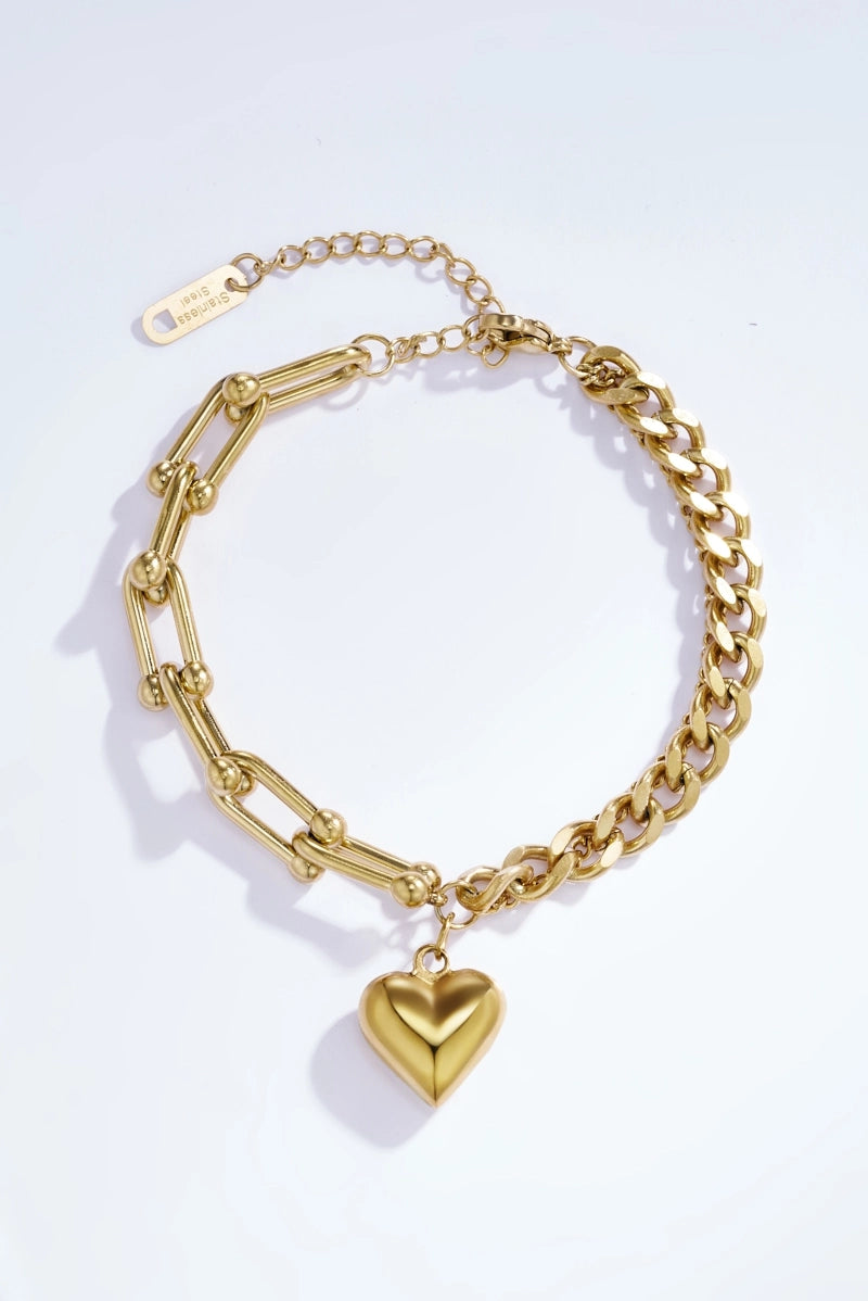 Legame d'Amore – Bracciale in Acciaio con Cuore bold Pendente Silver e Gold
