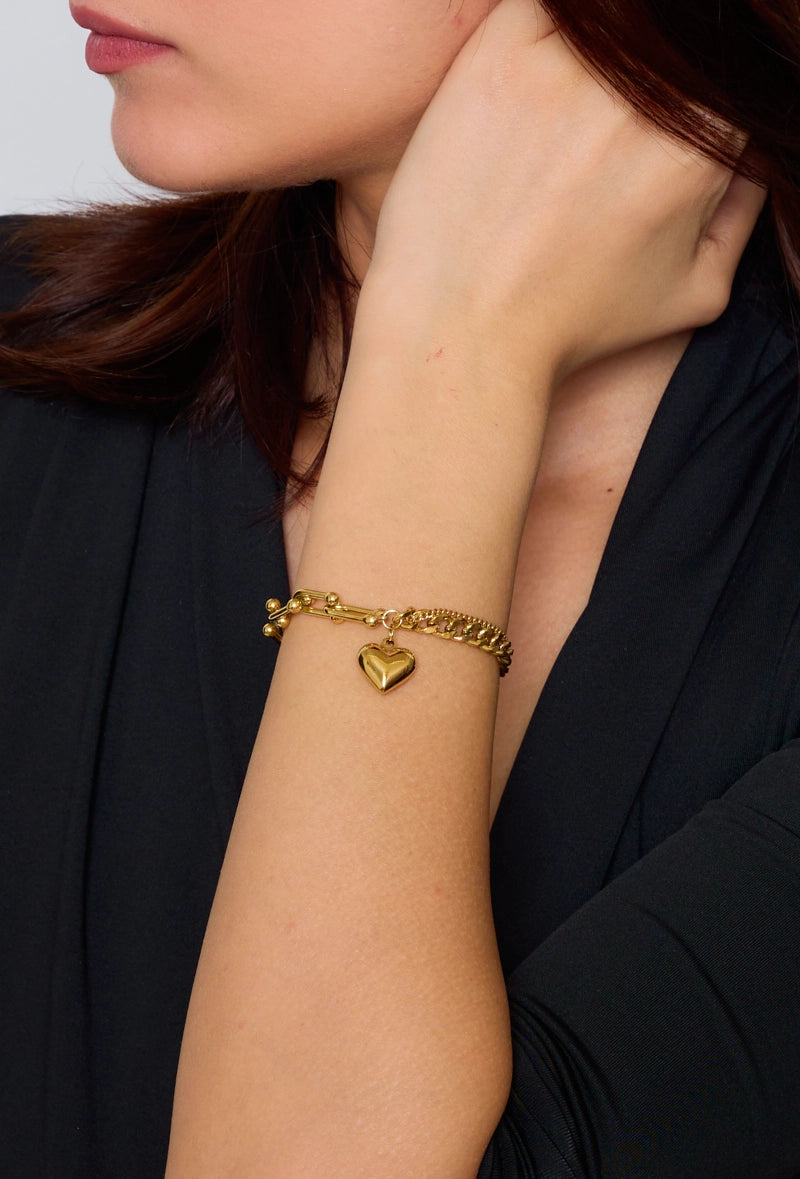 Legame d'Amore – Bracciale in Acciaio con Cuore bold Pendente Silver e Gold