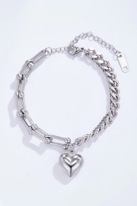 Legame d'Amore – Bracciale in Acciaio con Cuore bold Pendente Silver e Gold
